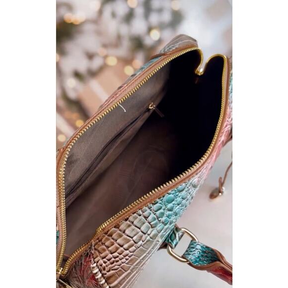 NEW Crocodile Embossed Top Handle Satchel Handbag Bag w Optional Crossbody Strap - Picture 9 of 11